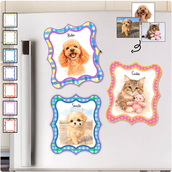 Custom Watercolor Photo Magnet, Pet Personalized Fridge Magnet - SoulMade Customs